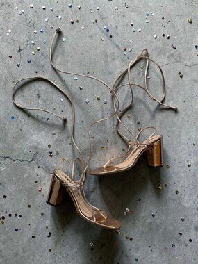 XCESO Rose Gold Lace Up Sandals Heels Size 38 / US 8